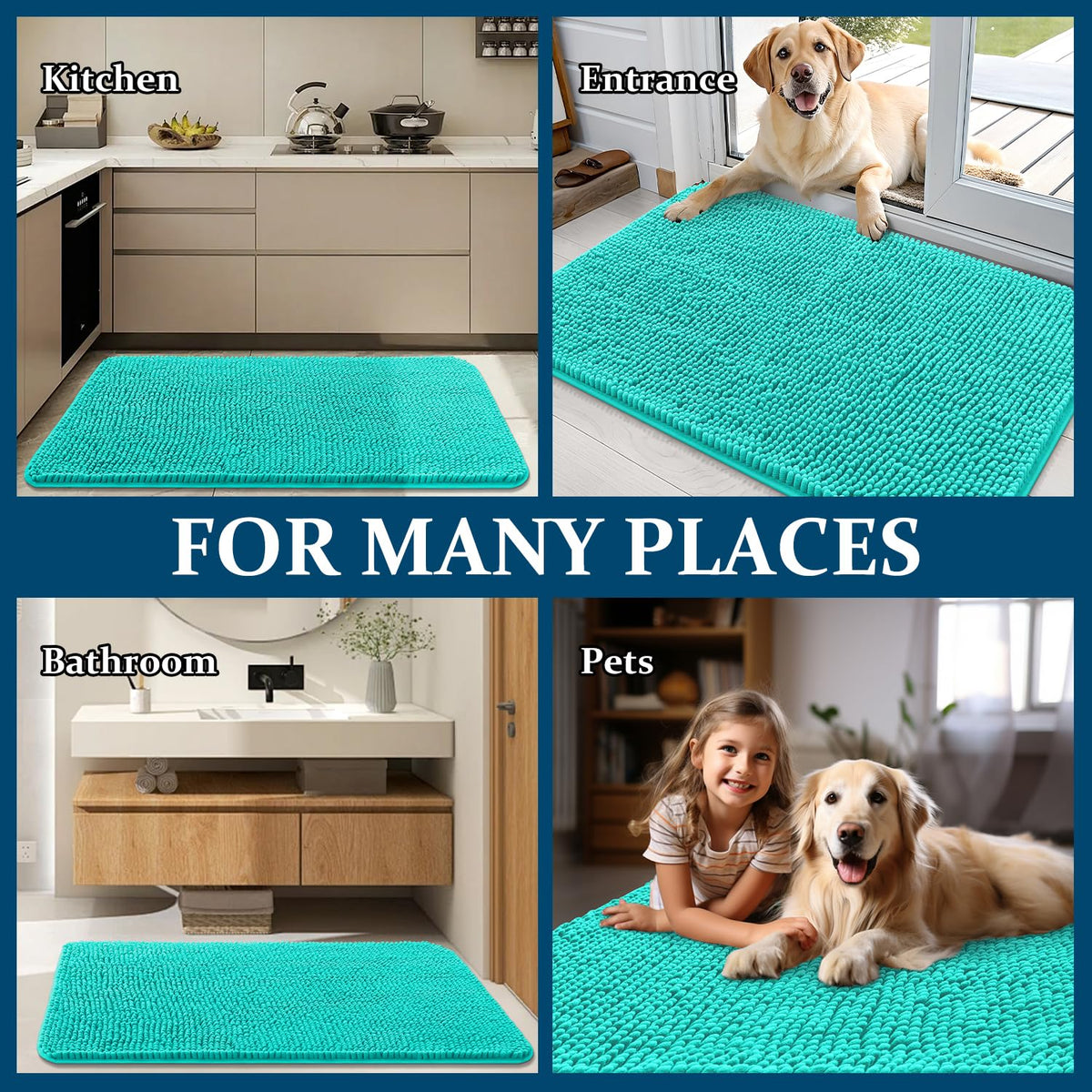 OLANLY teal entryway dog door mat enhances décor while trapping dirt