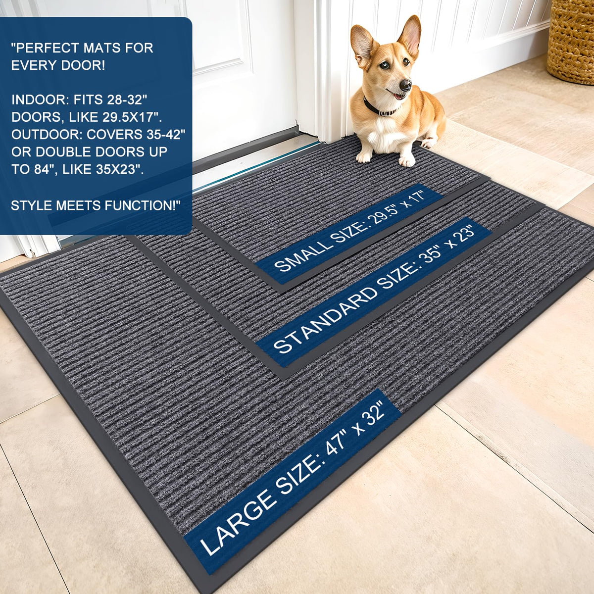OLANLY fade-resistant doormat, grey, keeps colors vibrant in high-traffic entrances.