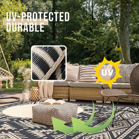 OLANLY foldable patio rug with carry bag for easy transport.
