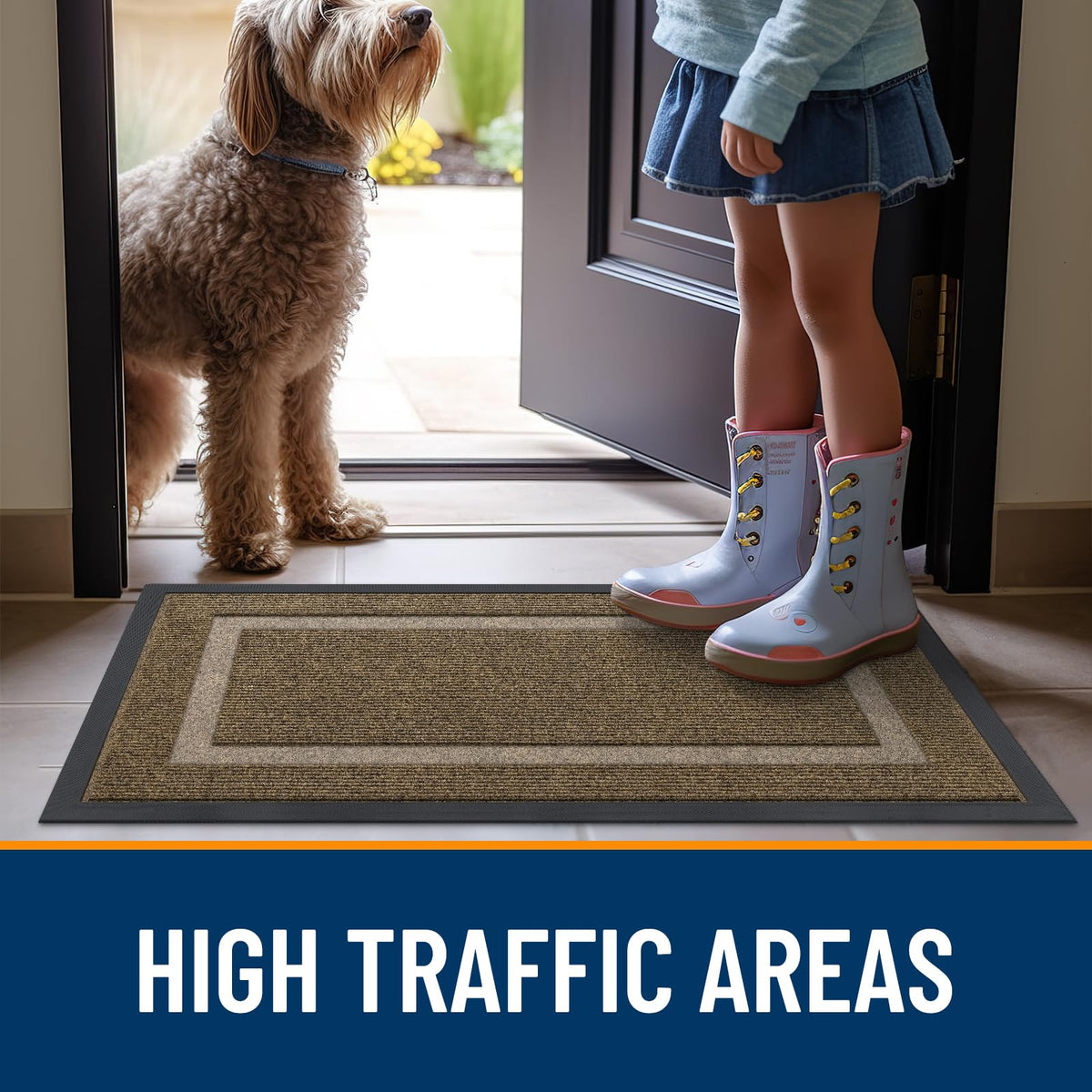 OLANLY 47x32 brown mat elevates entryway style while trapping dirt.