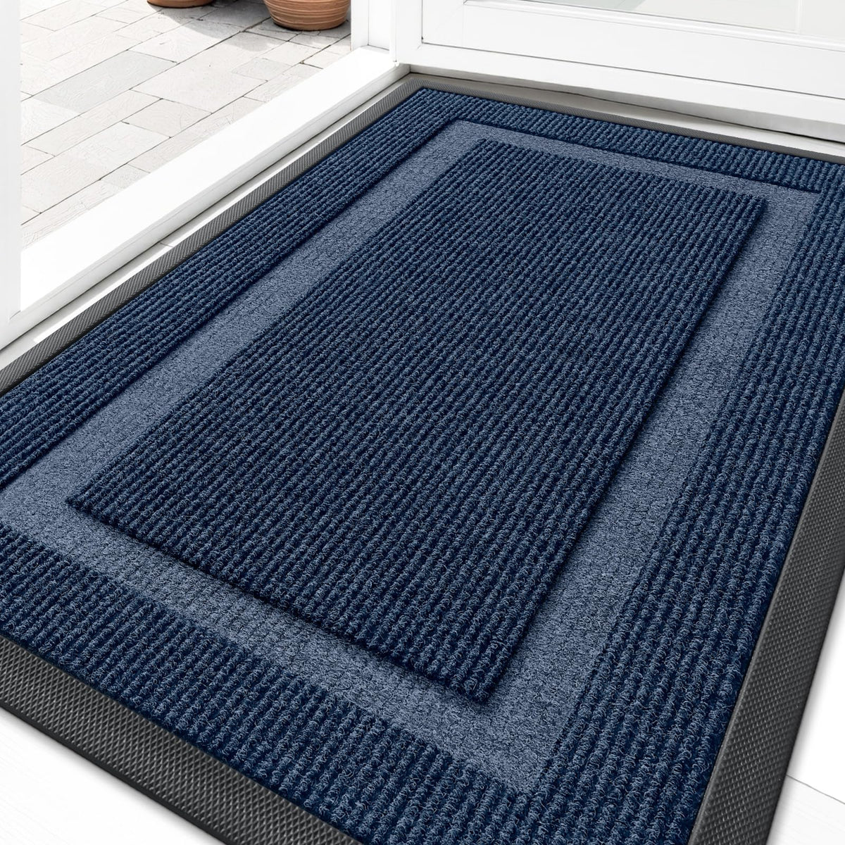 OLANLY front door mat blue outdoor, weatherproof design keeps dirt outside and entryway clean.