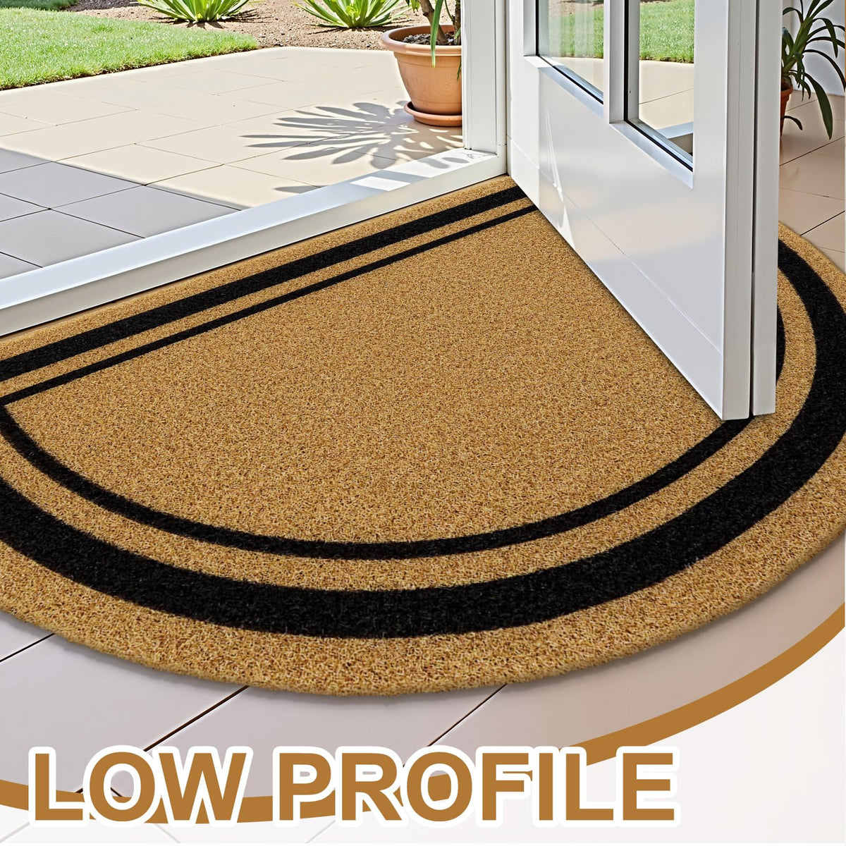 OLANLY front door mat with brown border adds style and practical dirt control.
