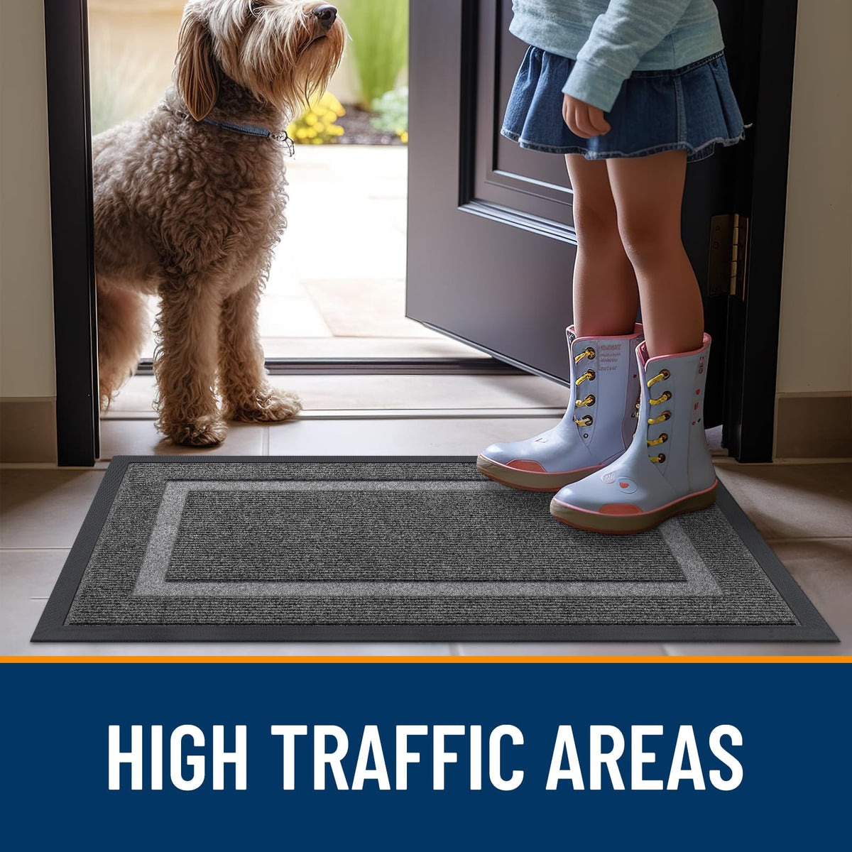 OLANLY front door mat dark grey color complements any entry.