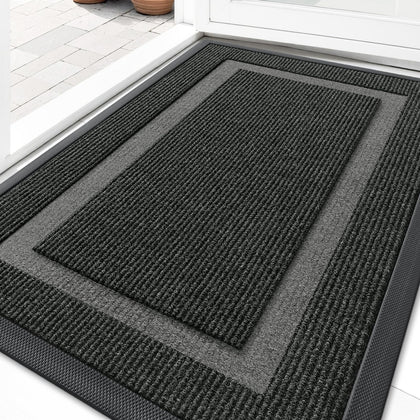 OLANLY front door mat shows ultra-thin profile gliding under a door for easy entry.
