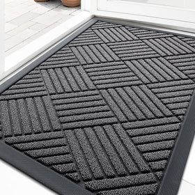 OLANLY front door mat in grey diamond pattern for stylish entryways and durable protection.