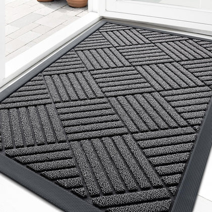 OLANLY front door mat in grey diamond pattern for stylish entryways and durable protection.