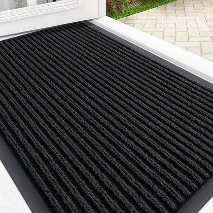 OLANLY front door mat in black for indoor/outdoor use, ideal for moisture control at entry.