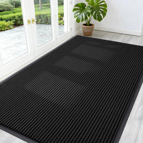 OLANLY front door mat with stripe design traps dirt at entry and keeps floors clean.