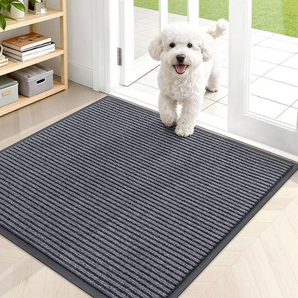 OLANLY front door mat for indoor and outdoor use, grey traps moisture at the entry.
