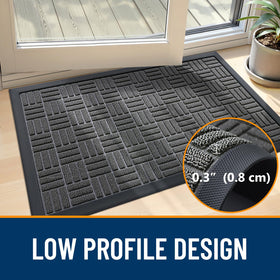 OLANLY front door mat low-profile design fits under doors without snagging.