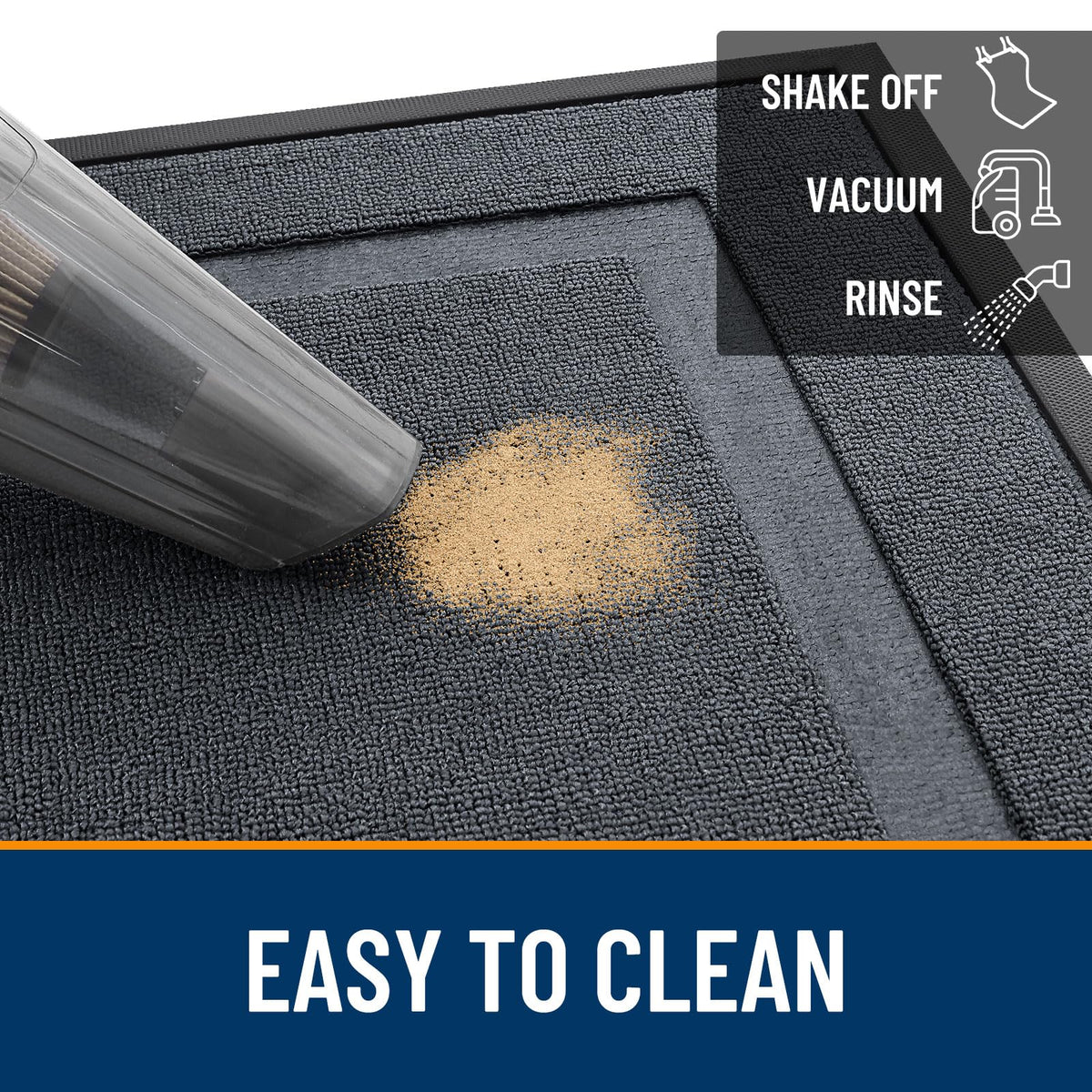 OLANLY mat's slim profile fits beneath most doors without snagging.