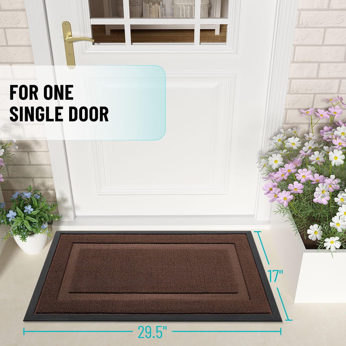 OLANLY front door mat shows natural rubber back for durability and non-slip use