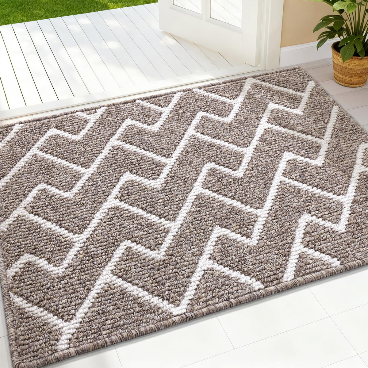 OLANLY Front Door Mat with non-slip backing keeps entryways secure and mess contained.