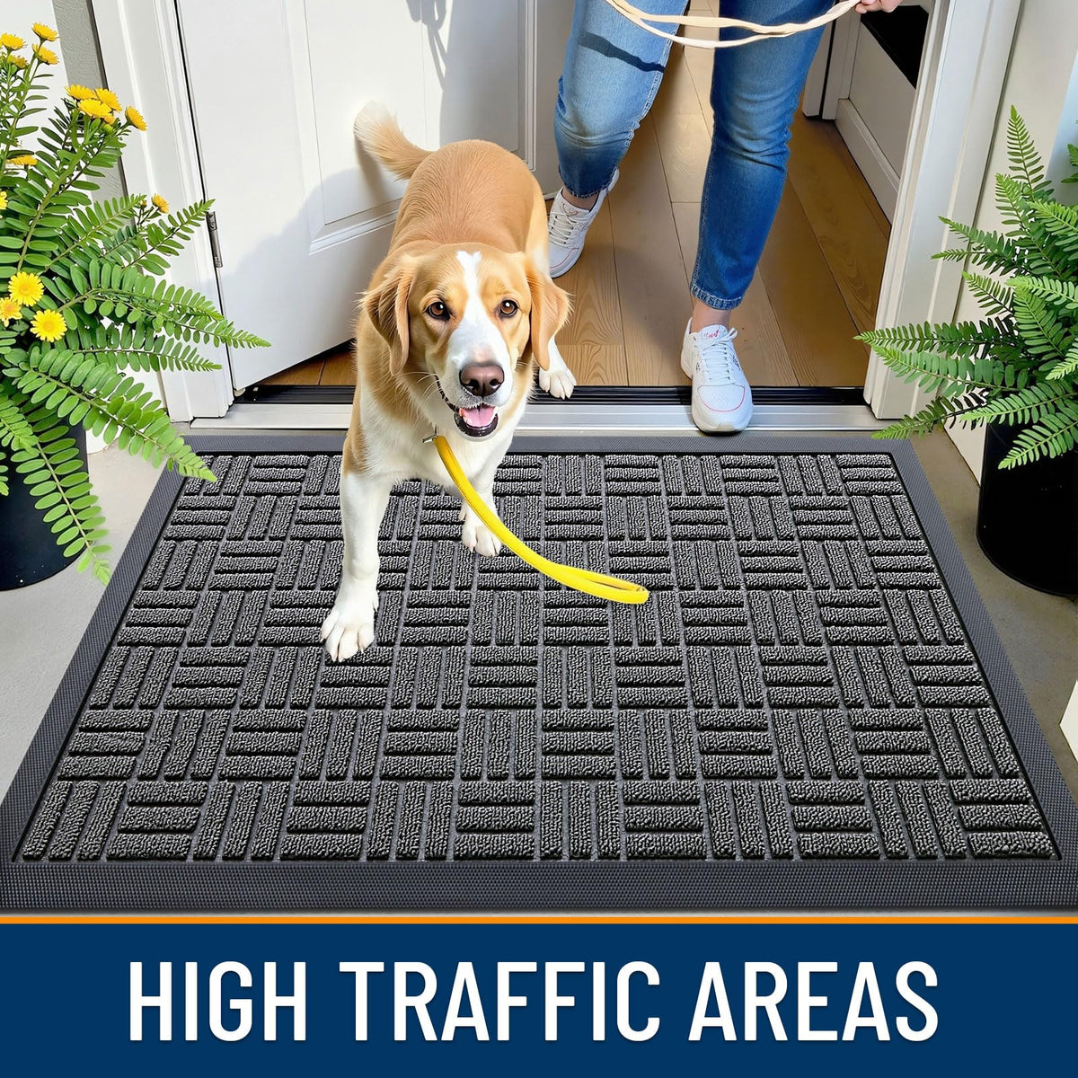 OLANLY front door mat non-slip backing provides reliable traction on various floors.