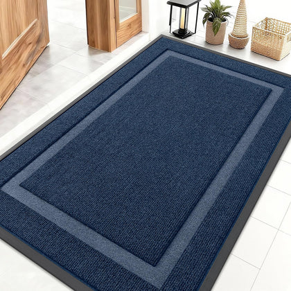 OLANLY front door mat in blue for indoor/outdoor use, keeps dirt outside.
