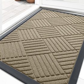 OLANLY front door mat outside entrance in beige diamond pattern improves footing and curb appeal