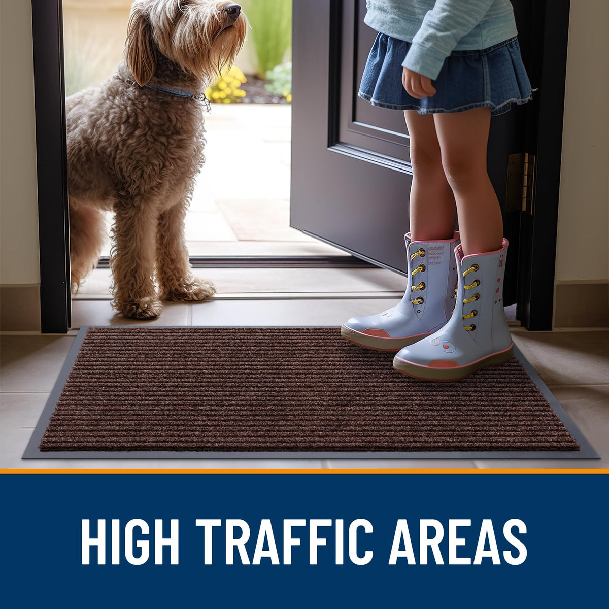 OLANLY mat placed on porch demonstrates indoor-outdoor versatility.
