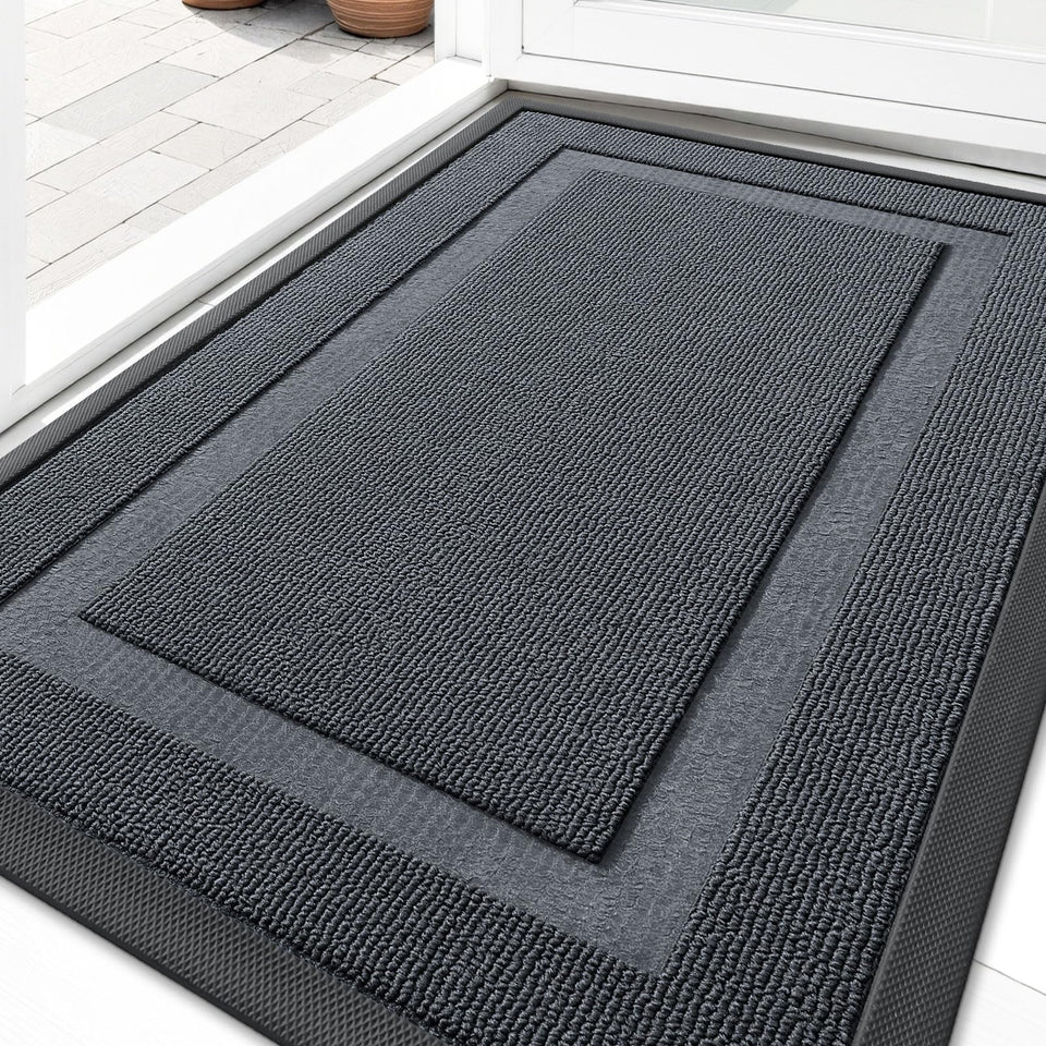 OLANLY Front Door Mat with sturdy rubber backing reduces wear and keeps entryways tidy.