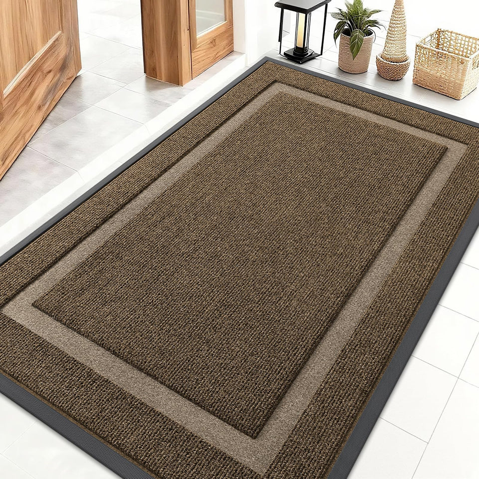 OLANLY door mat with rubber backing for durability and debris control under doors.