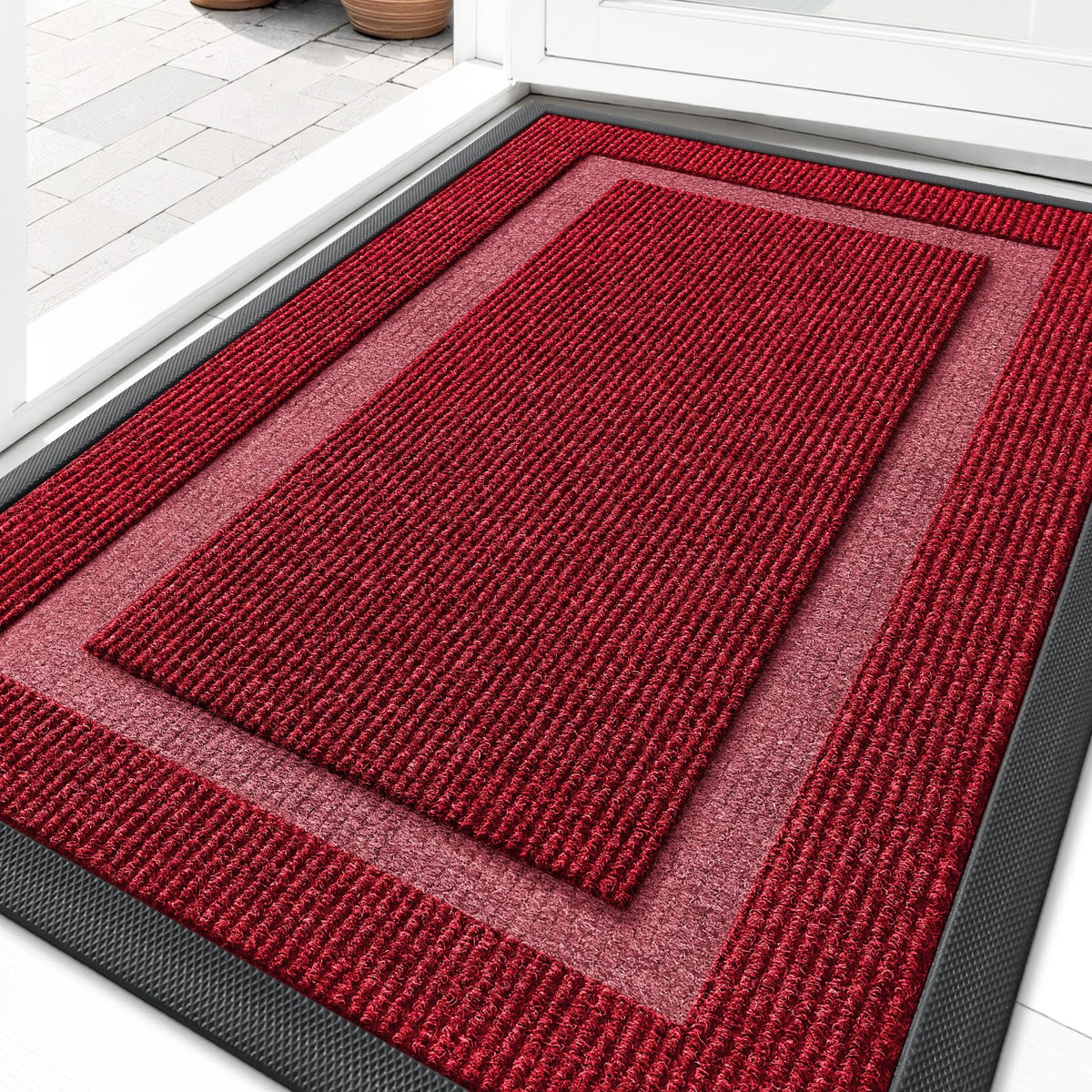 OLANLY front door mat with rubber backing for durable outdoor use.