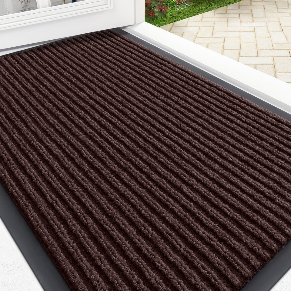 OLANLY front door mat striped pattern enhances entryway style and dirt protection.