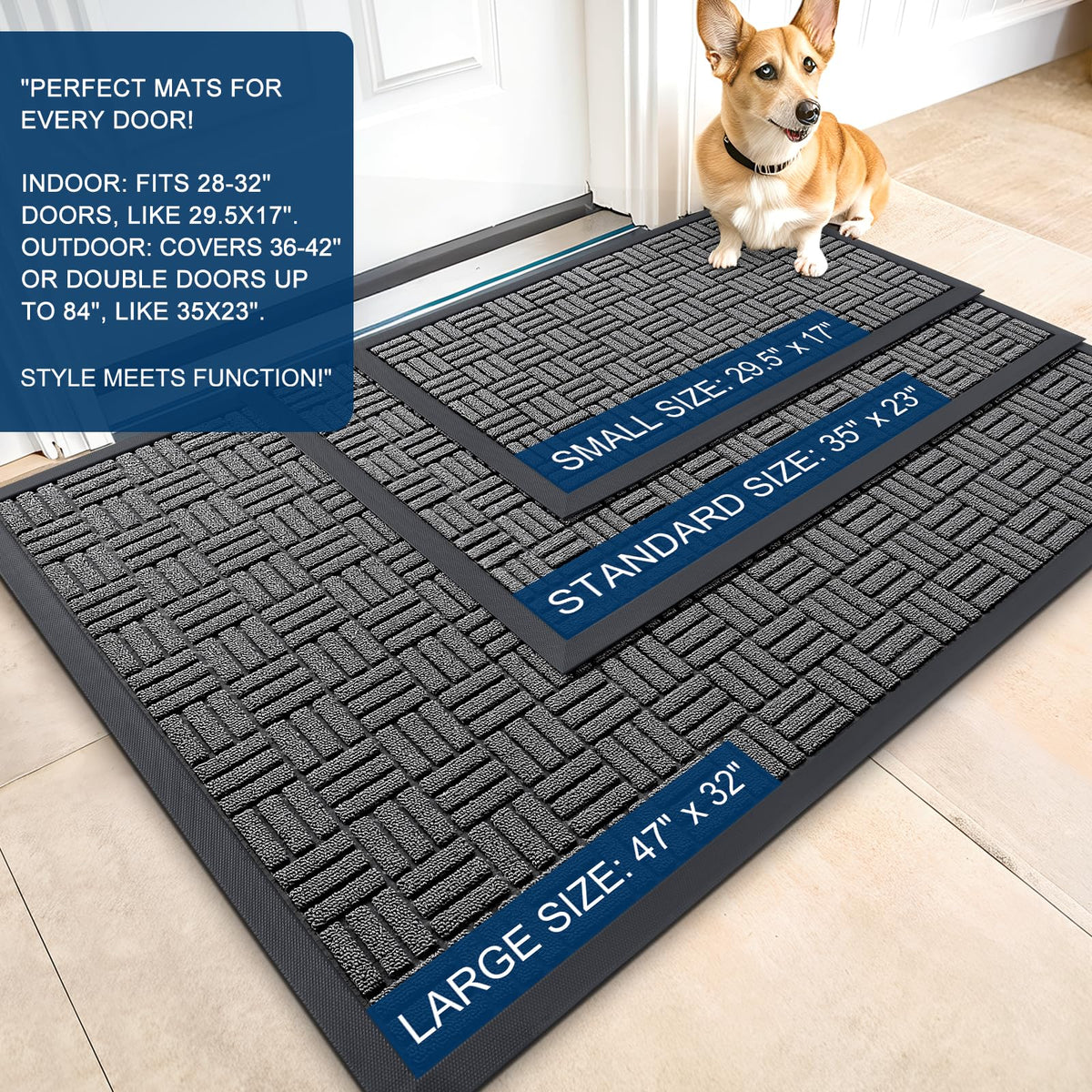 OLANLY front door mat texture closeup highlights durable woven surface that hides wear.
