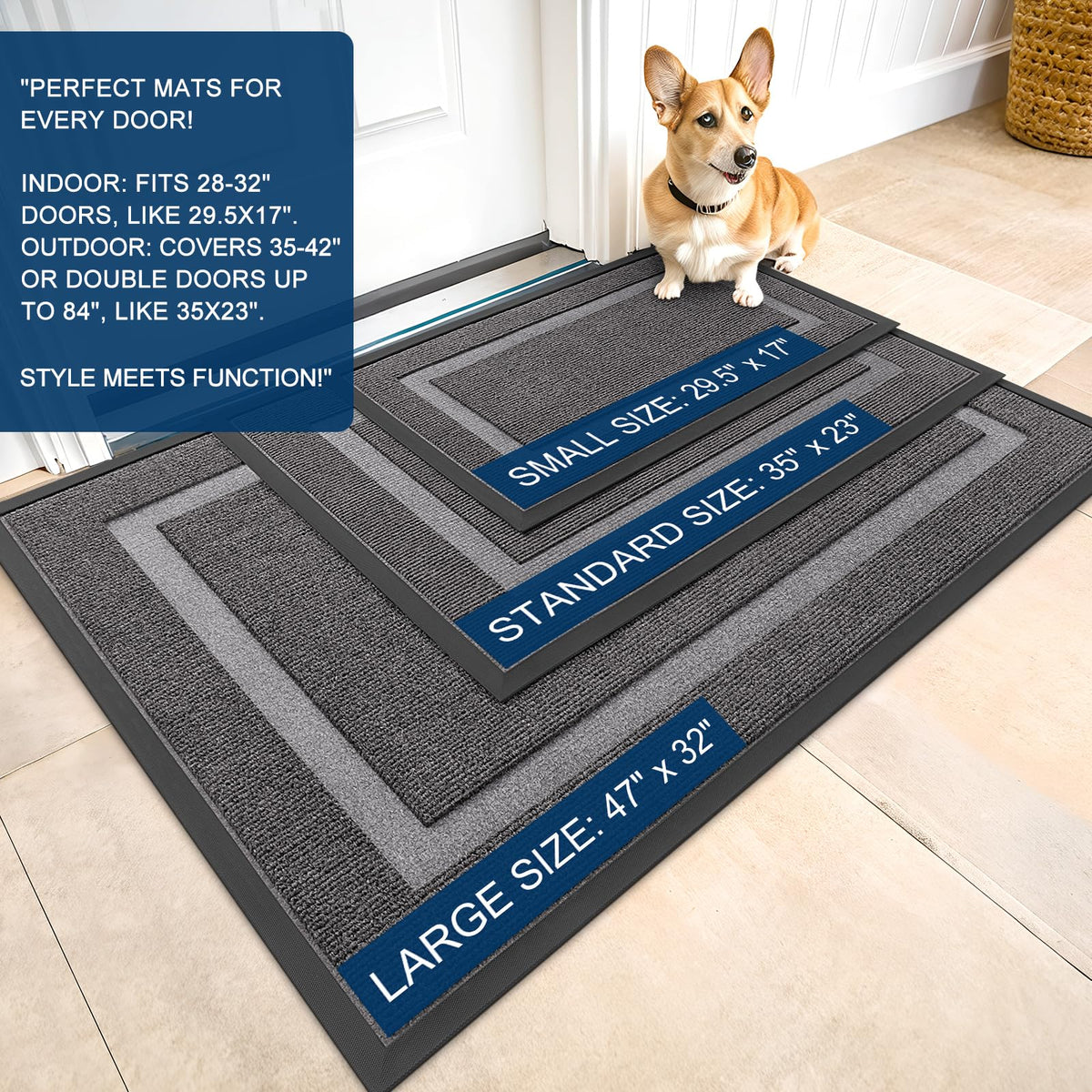 OLANLY front door mat top-side weave texture traps dirt and moisture effectively.