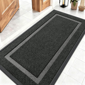 OLANLY front door mat in black, waterproof all-season for indoor and outdoor entry.