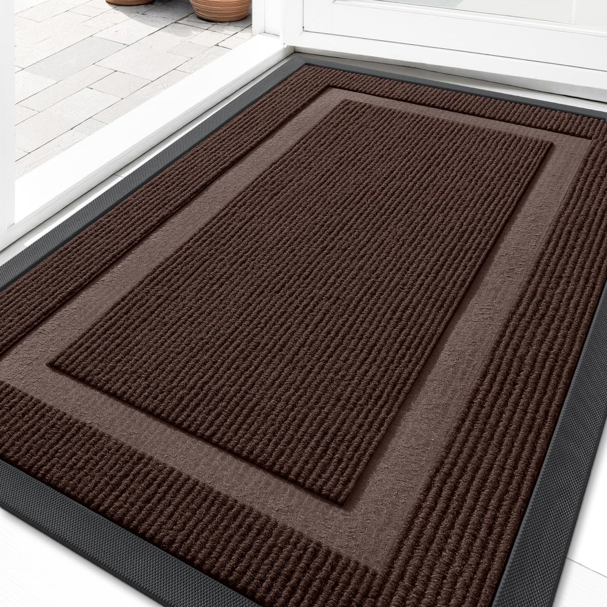 OLANLY front door mat waterproof for outdoor use, helping keep dirt at the threshold