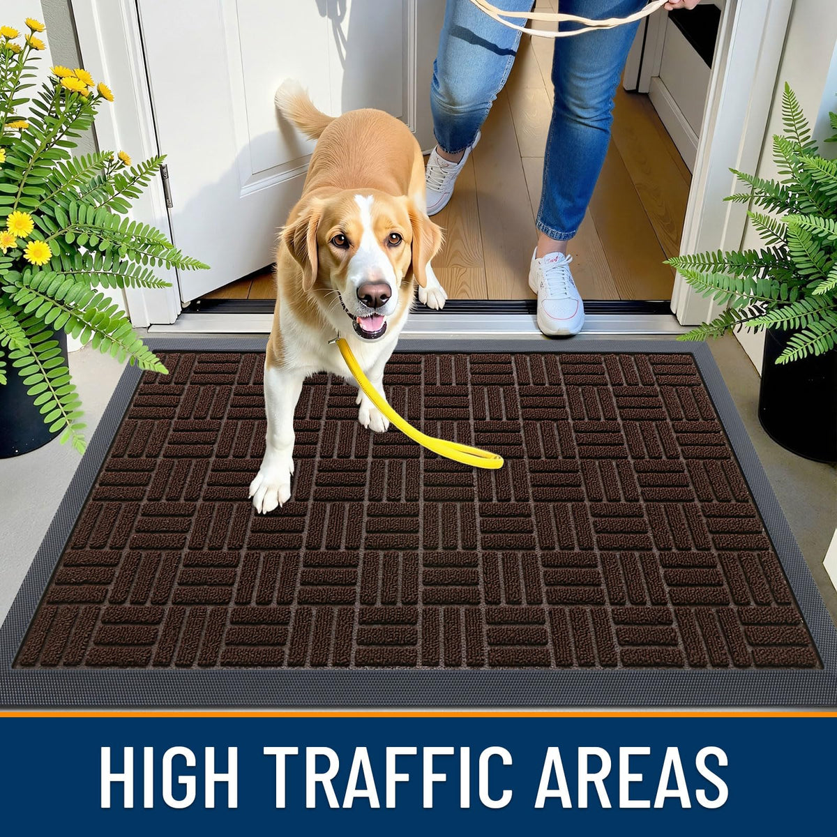 OLANLY woven polyester surface traps dirt and moisture effectively.