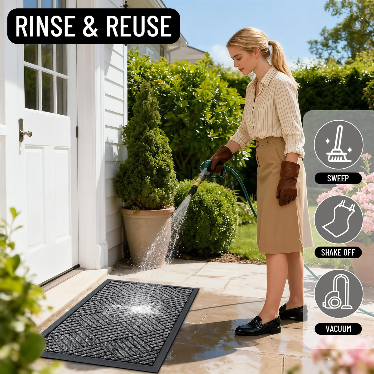 OLANLY grey diamond doormat resists stains and fading for long-lasting appeal.