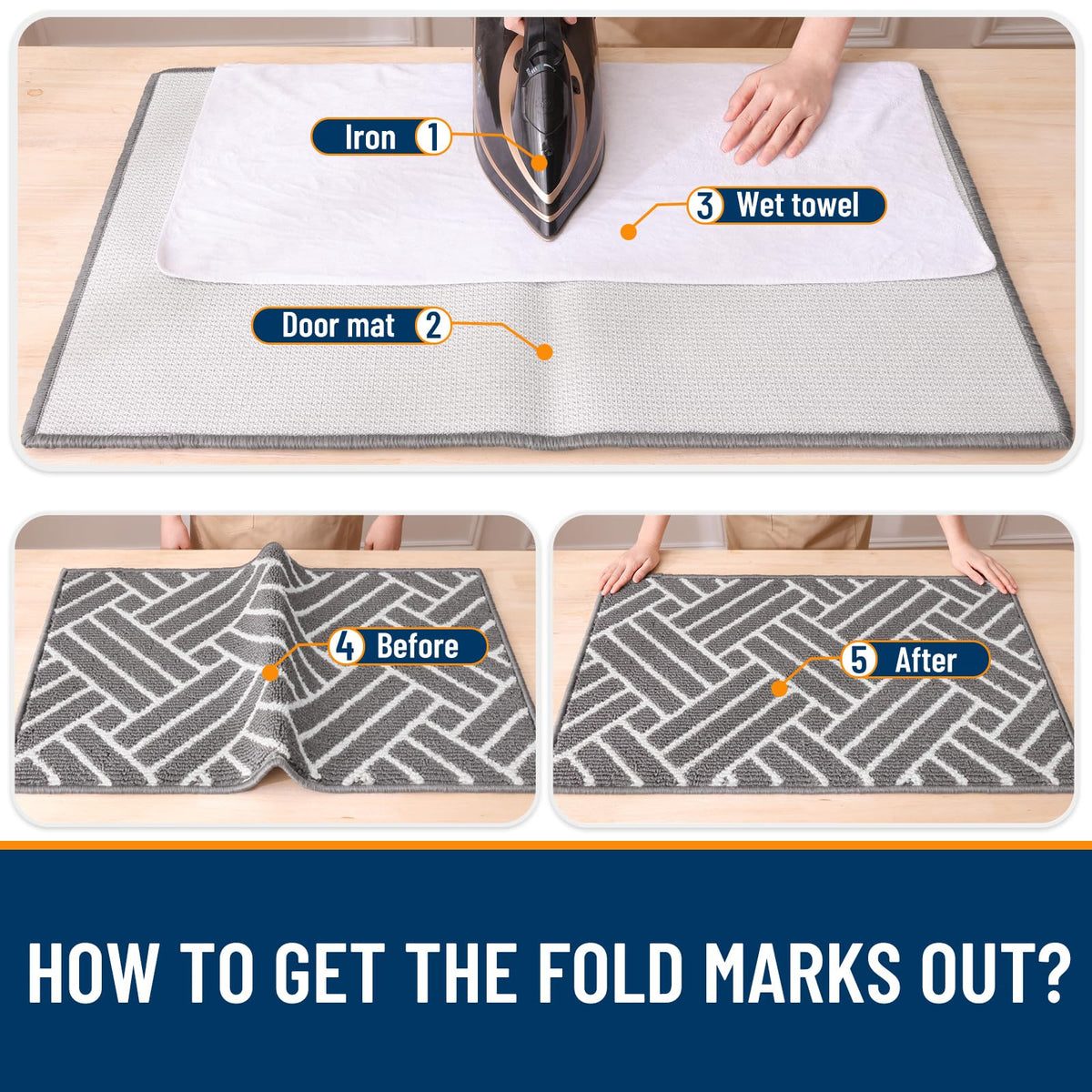 OLANLY grey entrance mat with modern pattern enhances contemporary entryways.