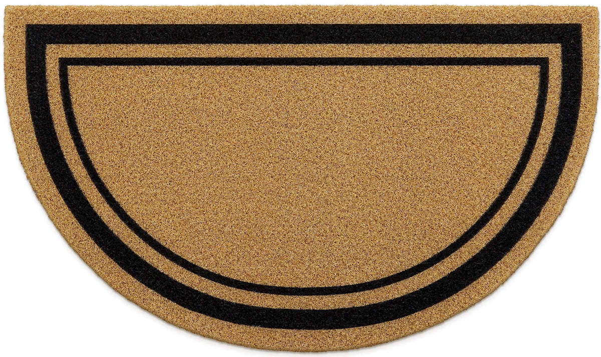 OLANLY half circle front door mat showcases a welcoming design and robust dirt capture.