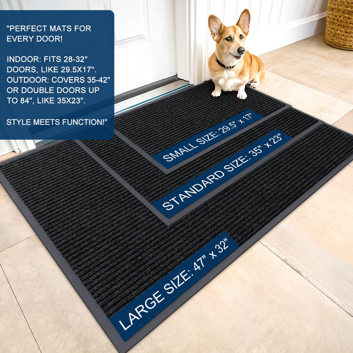 OLANLY heavy-duty doormat guards entryway from mud and moisture.