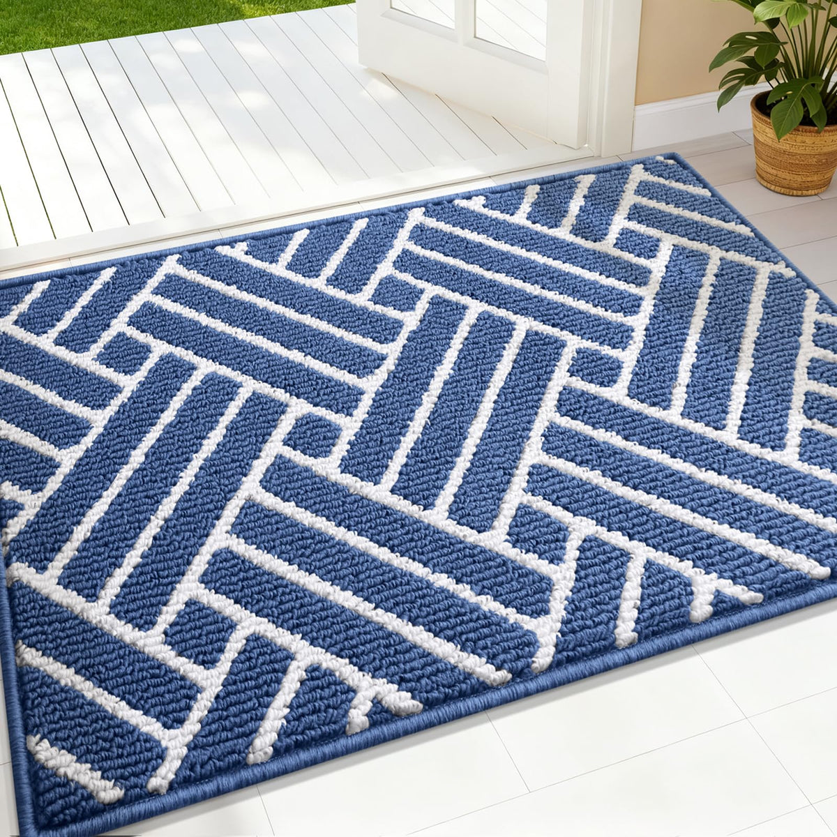 OLANLY indoor door mat 32x20 navy traps dirt to keep floors cleaner.