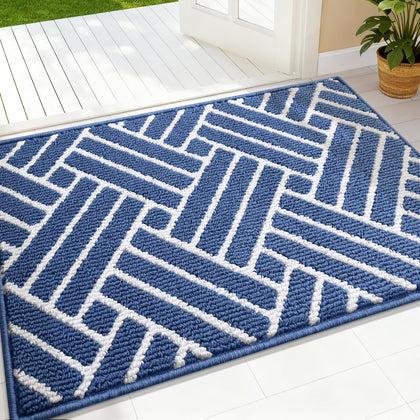 OLANLY indoor door mat 32x20 navy traps dirt to keep floors cleaner.
