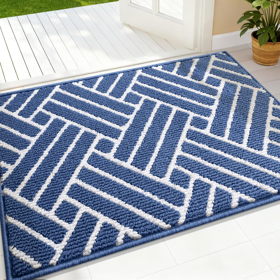 OLANLY indoor door mat 32x20 navy traps dirt to keep floors cleaner.