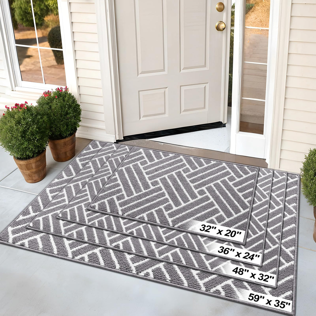OLANLY grey front-door mat adds contemporary feel to exterior entrance