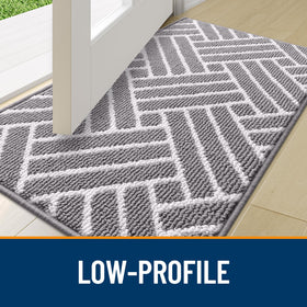 OLANLY mat with low-profile design fits neatly under doors