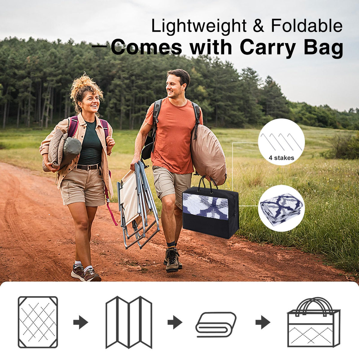 OLANLY lightweight rug folded for camping trip.