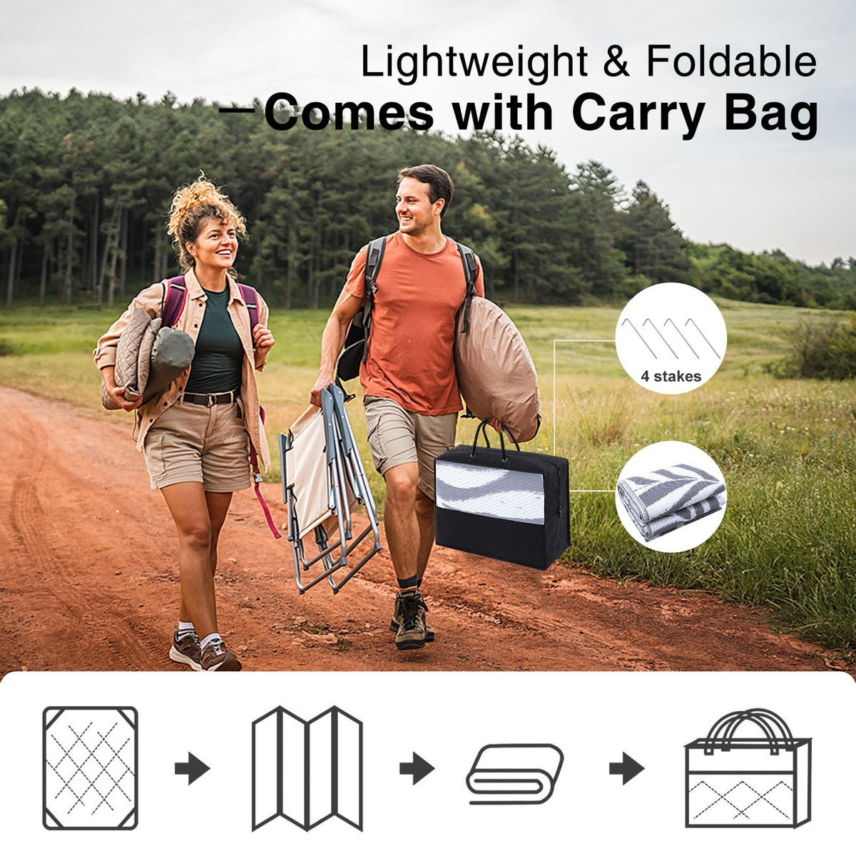 OLANLY lightweight and foldable rug for travel and camping