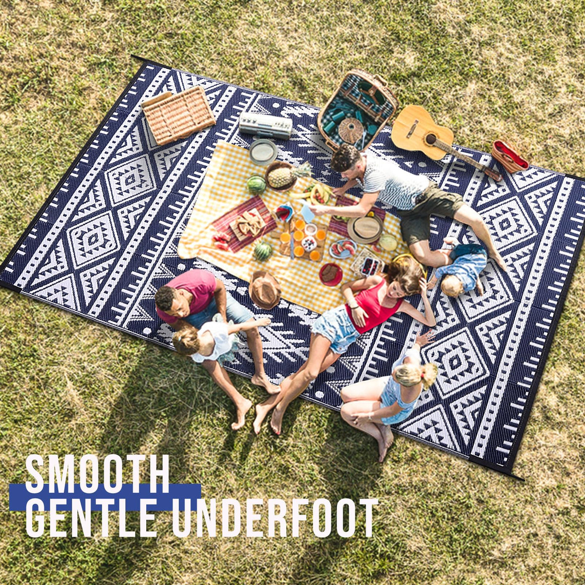 OLANLY lightweight, foldable rug travels well for camping or RV trips.