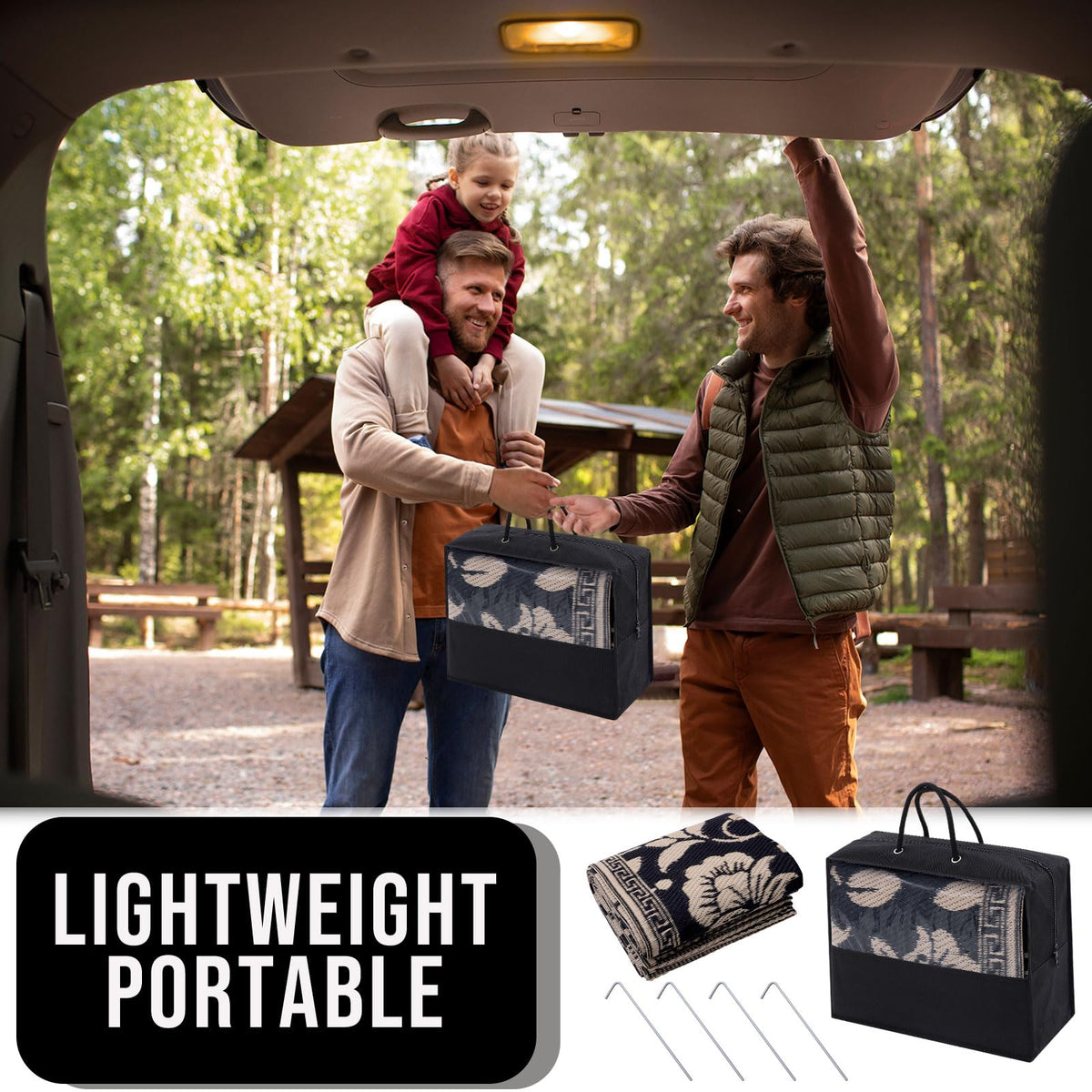 OLANLY lightweight rug with carry case for effortless travel and setup.