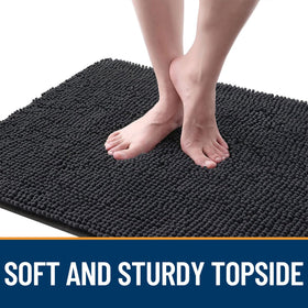 OLANLY low-profile chenille mat fits under doors.