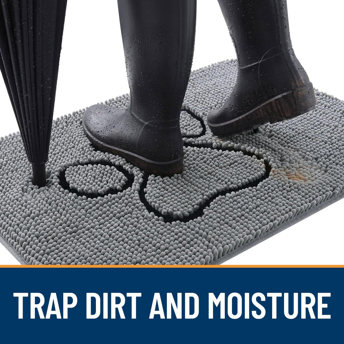 OLANLY mud mat closeup shows plush chenille pile for cozy warmth