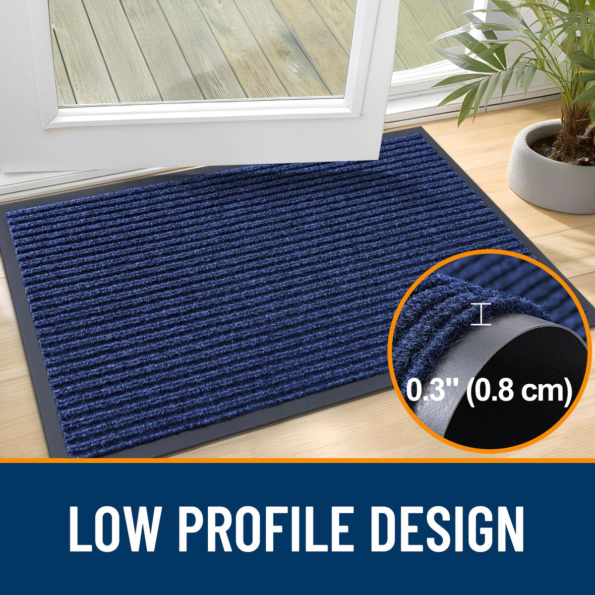 OLANLY Non-slip backing stabilizes the blue doormat on any floor
