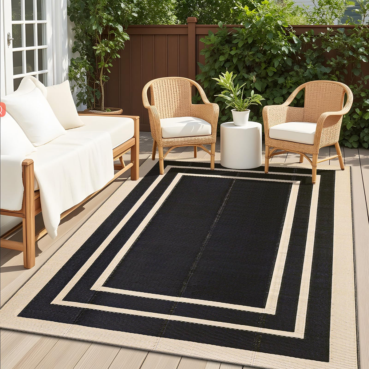 OLANLY outdoor rug 4x6ft on patio with reversible design and easy cleanup.