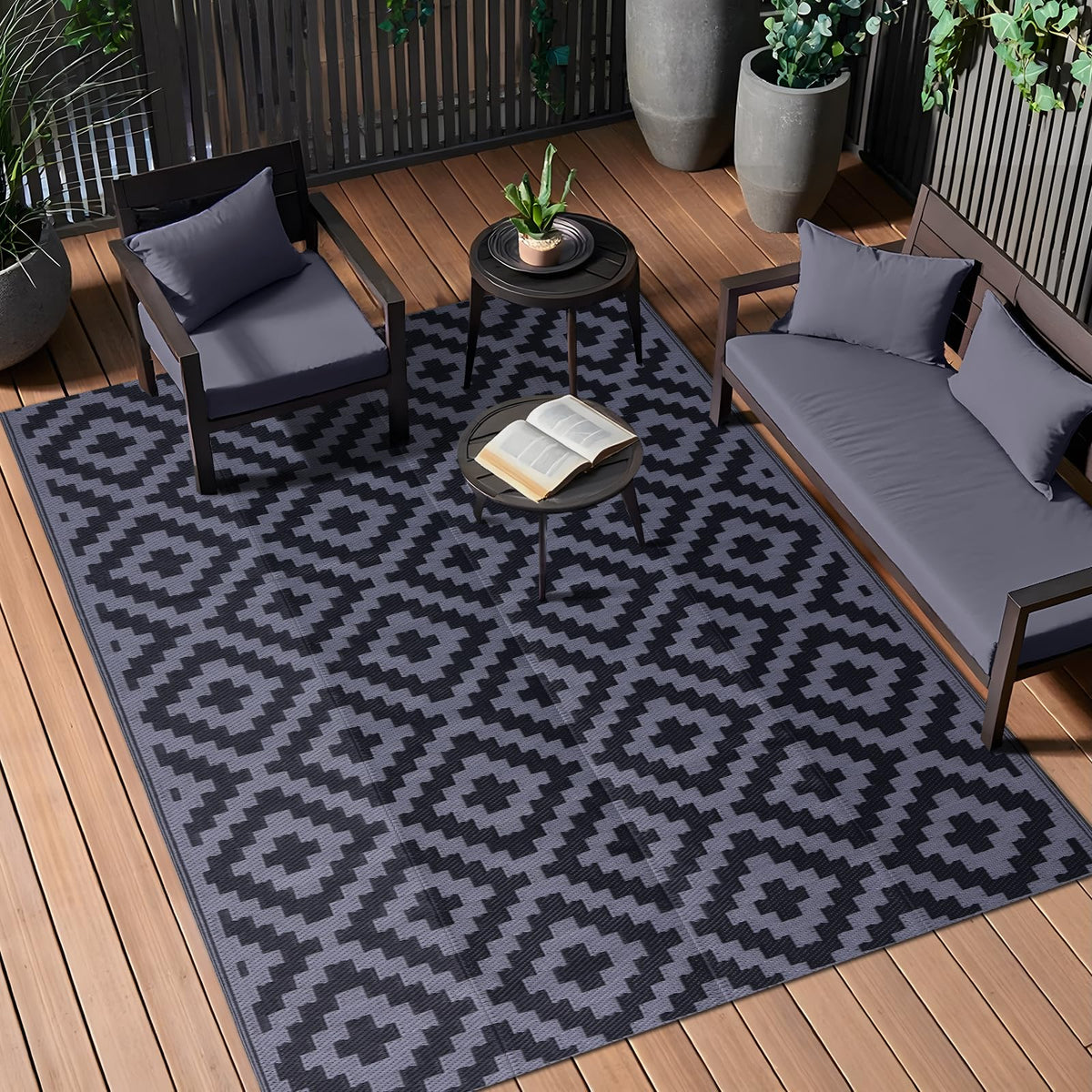 OLANLY outdoor rug on porch with geometric pattern, resists fading under sun