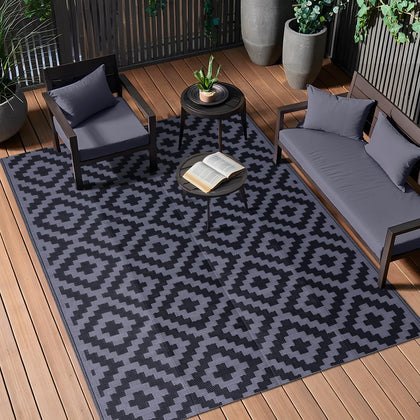 OLANLY outdoor rug on porch with geometric pattern, resists fading under sun