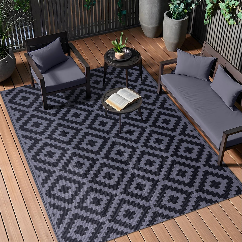 OLANLY outdoor rug on porch with geometric pattern, resists fading under sun